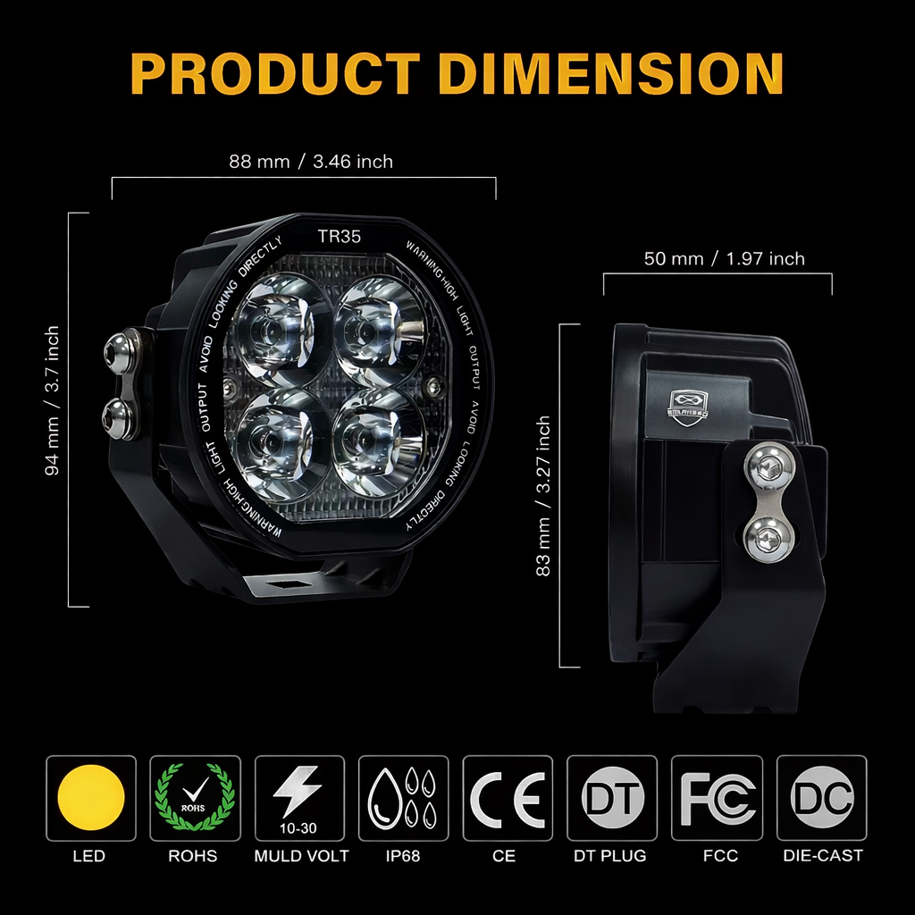 3.5″ White Waterproof LED Fog & Driving Lights (Pair) – Auxiliary Off-Road Lighting